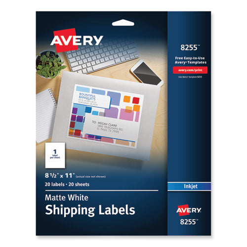Avery Full-Sheet Vibrant Inkjet Color-Print Labels, 8.5 x 11, Matte White, 20/Pack