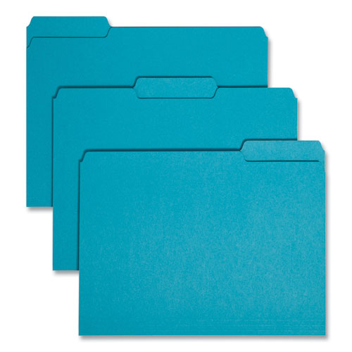 Smead Interior File Folders, 1/3-Cut Tabs: Assorted, Letter Size, 0.75" Expansion, Teal, 100/Box