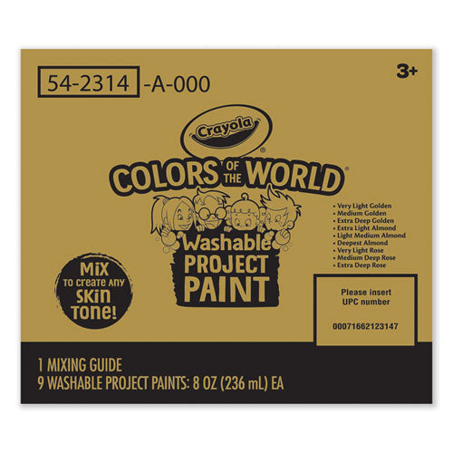 Crayola Colors of the World Washable Paint, 9 Assorted Colors, 8 oz Bottles, 9/Pack