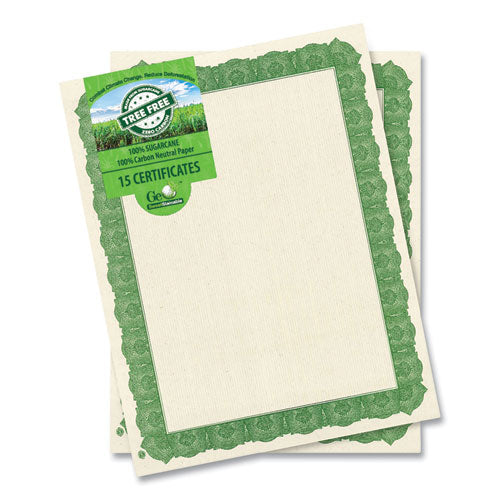 Geographics Award Certificates, 8.5 x 11, Natural with Green Braided Border, 15/Pack