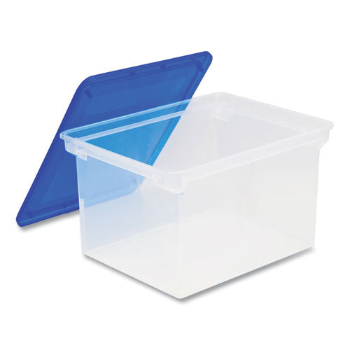 Storex Tote with Comfort Edges, Letter/Legal Files, 13.9" x 18.3" x 10.6", Blue/Clear, 4/Carton
