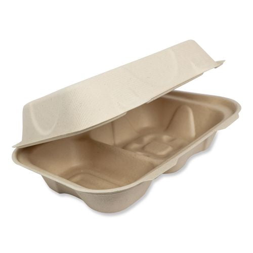 World Centric Fiber Hinged Takeout Containers, Hoagie Box, 9.2 x 6.4 x 3, Natural, Paper, 500/Carton