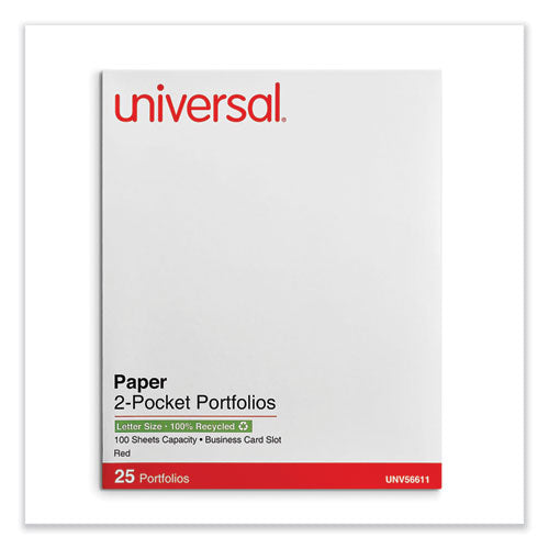 Universal Two-Pocket Portfolios with Textured Covers, Accommodates 11 x 8.5 Sheets, Red, 25/Box