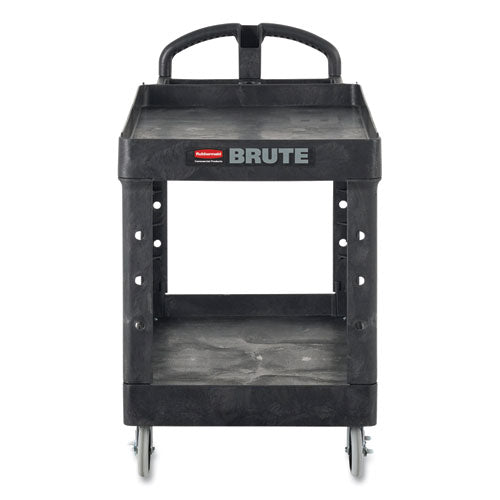 Rubbermaid Commercial BRUTE Heavy-Duty Utility Cart with Lipped Shelves, Plastic, 2 Shelves, 750 lb Capacity, 26" x 55" x 33.25", Black