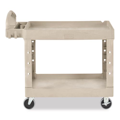 Rubbermaid Commercial BRUTE Heavy-Duty Utility Cart with Lipped Shelves, Plastic, 2 Shelves, 500 lb Capacity, 25.9" x 45.2" x 32.2", Beige