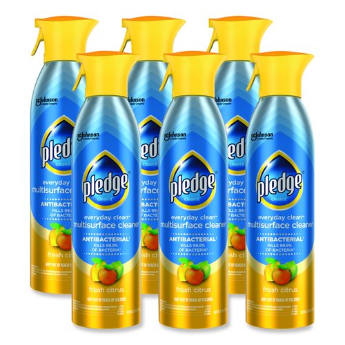 Pledge Multi Surface Antibacterial Everyday Cleaner, Citrus Scent, 9.7 oz Aerosol Spray, 6/Carton