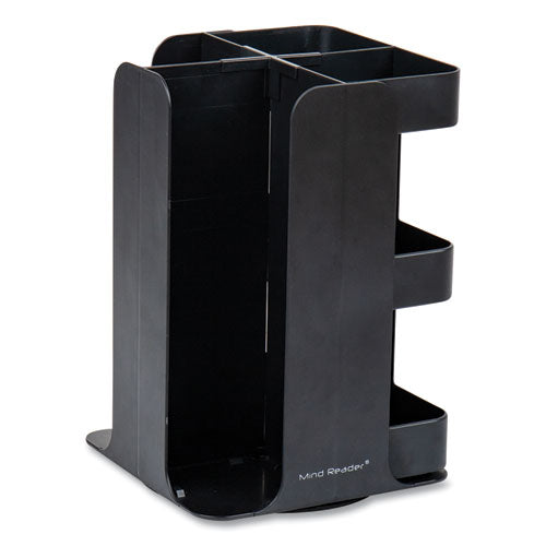 Mind Reader Anchor Collection 8-Compartment Coffee Cup, Lid, and Condiment Carousel Countertop Organizer, 8 x 8 x 12, Black