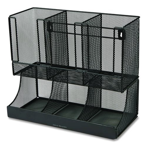 Mind Reader Network Collection 2-Tier 6-Compartment Coffee Cup and Condiment Countertop Organizer, 5 x 13 x 11.5, Black