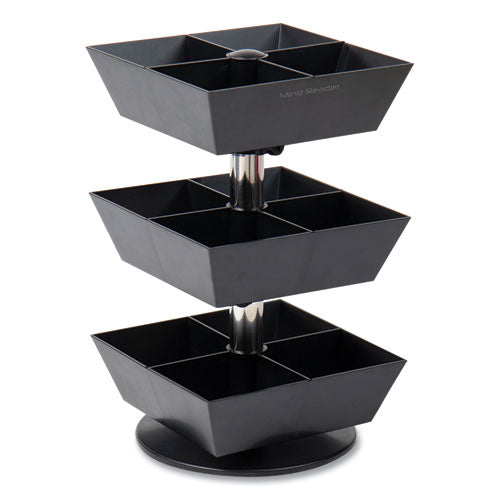 Mind Reader Anchor Collection 3-Tier 12-Compartment Tea and Condiment Carousel Countertop Organizer, 6.75 x 6.75 x 11.5, Black