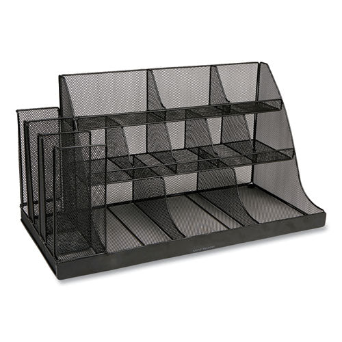 Mind Reader Network Collection 14-Compartment Coffee Cup and Condiment Countertop Organizer, 11.61 x 23.9 x 12.76, Black