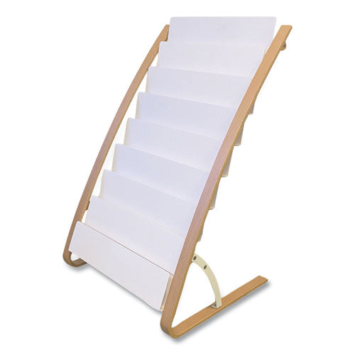 Alba Literature Floor Display Rack, 22.8 x 19.69 x 36.61, White/Woodgrain