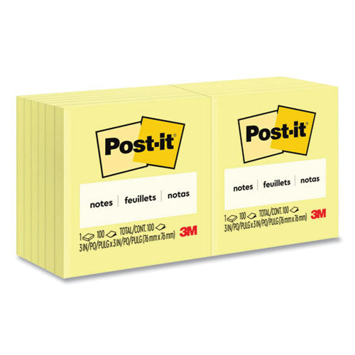 Post-it Notes Original Pads in Canary Yellow, 3" x 3", 100 Sheets/Pad, 12 Pads/Pack