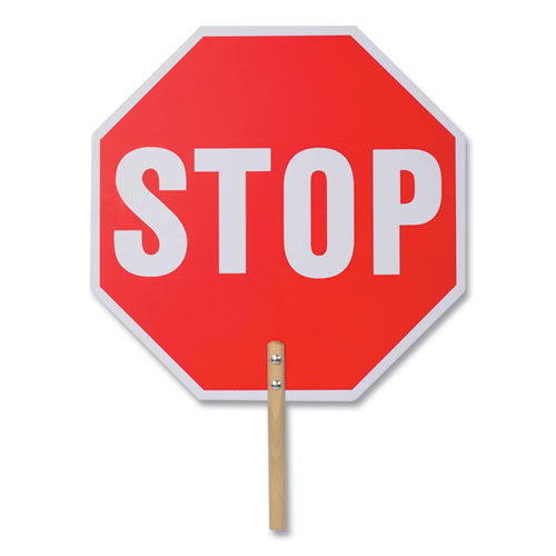 Tatco Handheld Stop Sign, 18" Red/White Face, White Graphics