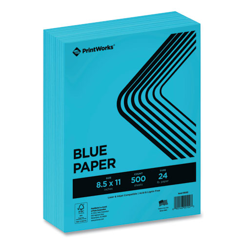 PrintWorks Professional Color Paper, 24 lb Text Weight, 8.5 x 11, Blue, 500/Ream
