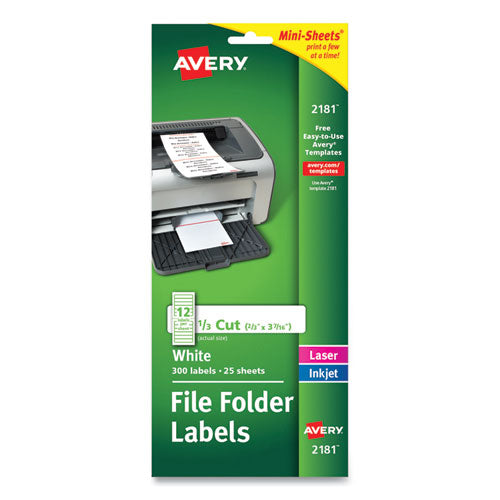 Avery Mini-Sheets Permanent File Folder Labels, 0.66 x 3.44, White, 12/Sheet, 25 Sheets/Pack