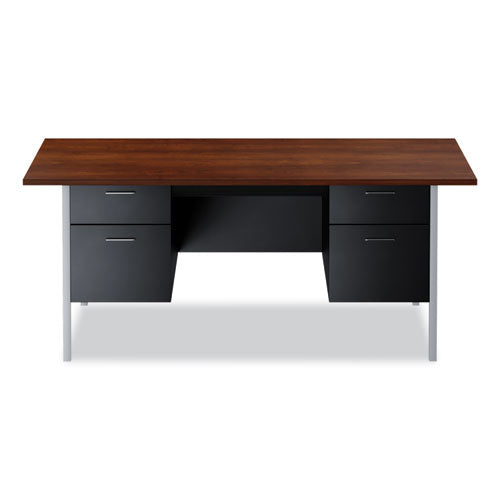 Alera Double Pedestal Steel Desk, 72" x 36" x 29.5", Mocha/Black, Chrome-Plated Legs