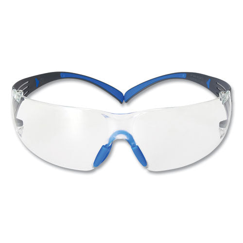3M SecureFit 400 Protective Eyewear, Frameless, Black/Blue Arms, Clear Single Lens
