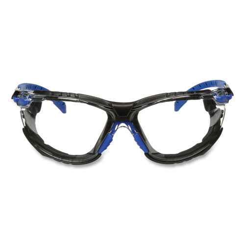 3M Solus 1000 Series Safety Glasses, Frameless, Black/Blue Arms, Clear Single Lens