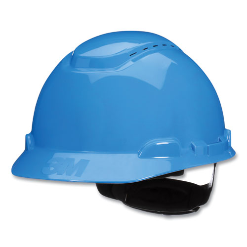3M SecureFit H-700 Series Hard Hat with UVicator, Vented, Front Brim, 4-Point Pressure Diffusion, One Size Fits Most, Blue