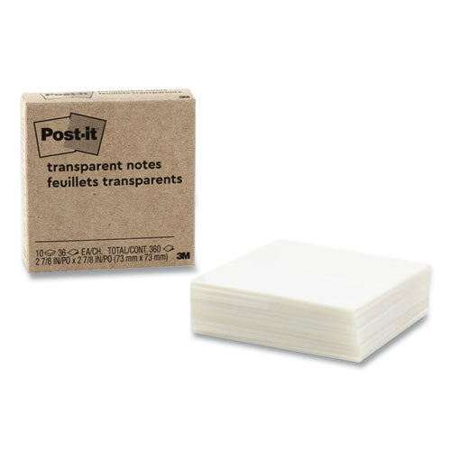 Post-it Transparent Notes, 2.88" x 2.88", Clear, 36 Sheets/Pad, 10 Pads/Pack