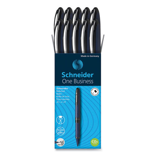Schneider One Business Rollerball Pen, Stick, Fine 0.6 mm, Black Ink, Dark Blue/Black Barrel, 10/Box
