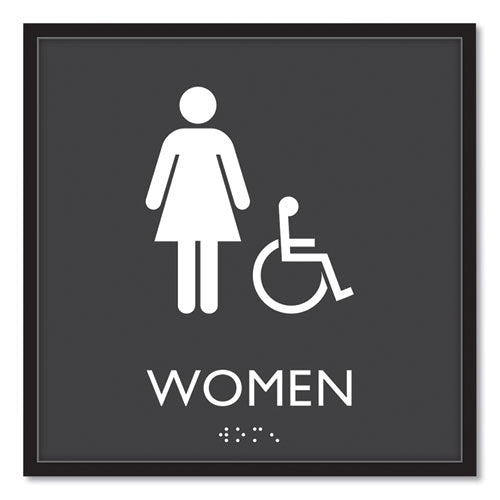 Headline Sign ADA Sign, Women Accessible, Plastic, 8 x8, Clear/White