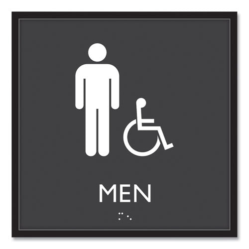 Headline Sign ADA Sign, Men Accessible, Plastic, 8 x 8, Clear/White