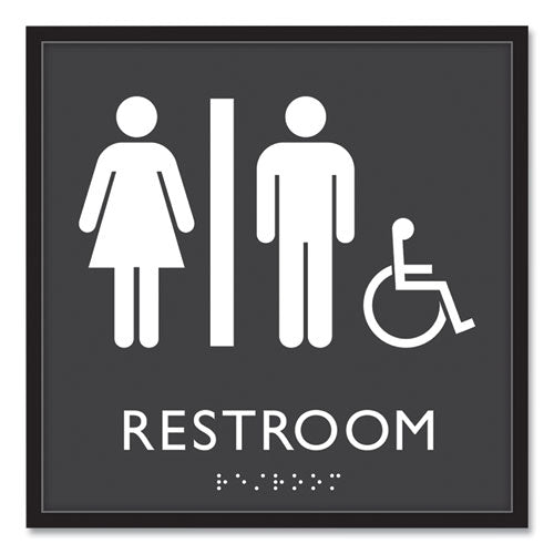 Headline Sign ADA Sign, Unisex Accessible Restroom, Plastic, 8 x 8, Clear/White