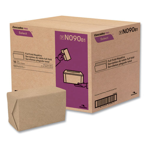 Cascades PRO Select Full Fold II Napkins, 1-Ply, 12 x 12, White, 375/Pack, 24/Carton