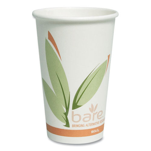 SOLO Bare Eco-Forward Recycled Content PCF Paper Hot Cups, ProPlanet Seal, 16 oz, Green/White/Beige, 1,000/Carton
