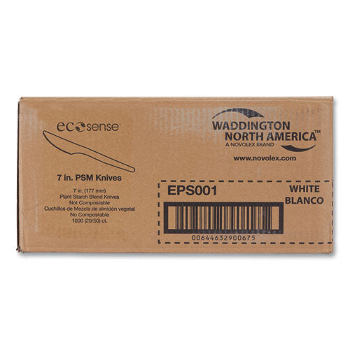 WNA EcoSense Renewable Plant Starch Cutlery, Knife, Plastic, Cream, 50/Pack, 20 Packs/Carton