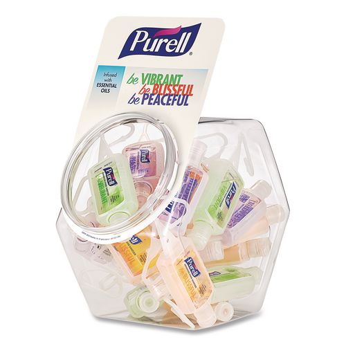 PURELL Advanced Hand Sanitizer Gel Infused with Essential Oils, 1 oz Flip Cap Bottle with Display Bowl, Assorted Scents, 25/Carton