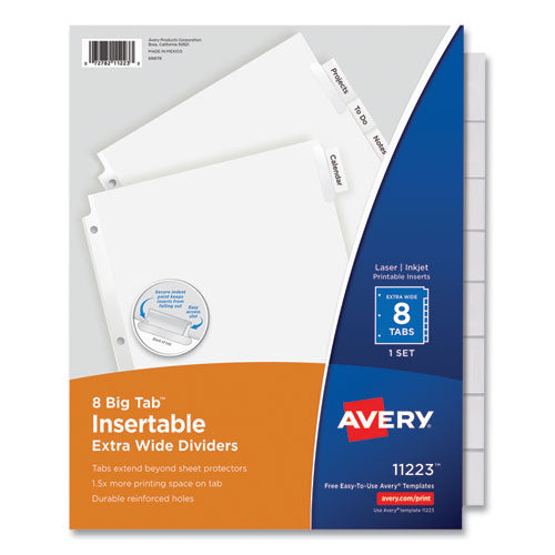 Avery Insertable Big Tab Dividers, 8-Tab, 11.13 x 9.25, White, Clear Tabs, 1 Set