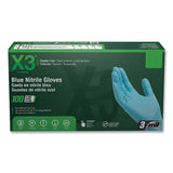 X3 by AMMEX Industrial Nitrile Gloves, Powder-Free, 3 mil Thick, 9.5" Long, Blue, 100/Box, 10 Boxes/Carton