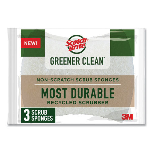 Scotch-Brite Greener Clean Non-Scratch Scrub Sponge, 2.6 x 3.3, 0.7" Thick, White, 3/Pack
