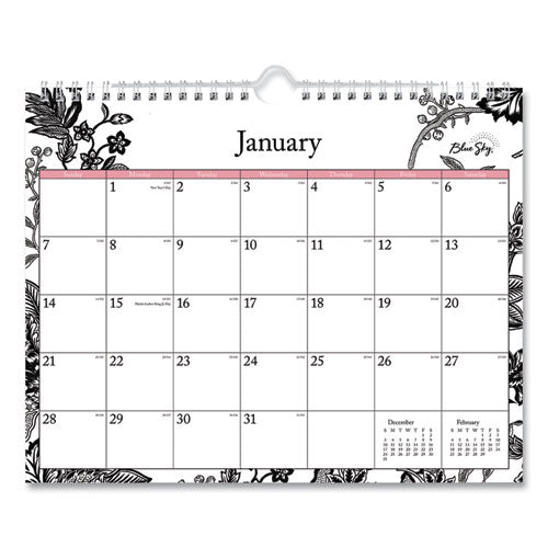 Blue Sky Analeis Wall Calendar, Floral Artwork, 11 x 8.75, White/Black/Coral Sheets, 12-Month (Jan to Dec): 2026