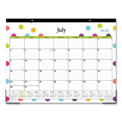 Blue Sky Teacher Dots Academic Desk Pad, 22 x 17, Black Binding, Clear Corners, 12-Month (July to June): 2025 to 2026