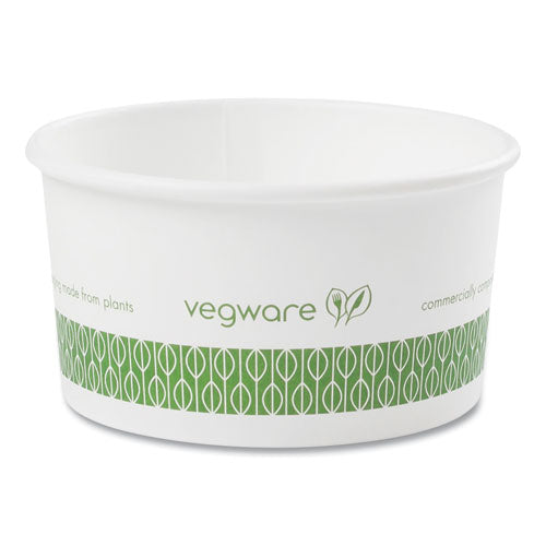 Vegware Soup Containers, Compostable, 6 oz, 3.5" Diameter x 1.7" h, Green/White, Paper, 1,000/Carton