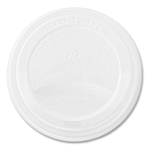 Vegware 89 Series Hot Cup Lids, Fits Vegware 89-Series Hot Cups, Plastic, White, 1,000/Carton