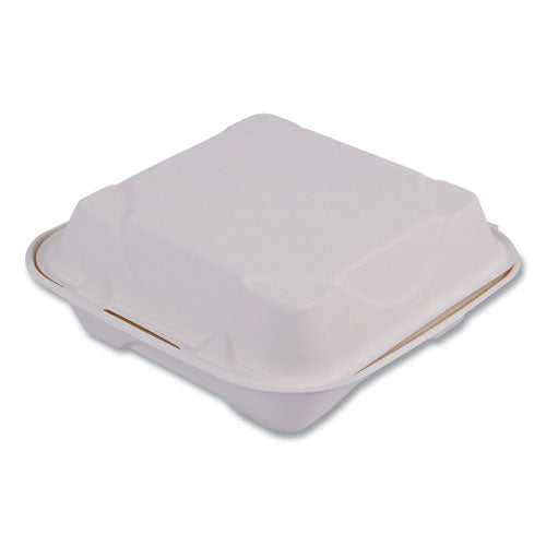 Eco-Products Vanguard Renewable and Compostable Sugarcane Clamshells, 8 x 8 x 3, White, 200/Carton