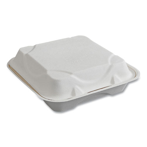 Eco-Products Vanguard Renewable and Compostable Sugarcane Clamshells, 9 x 9 x 3, White, 200/Carton