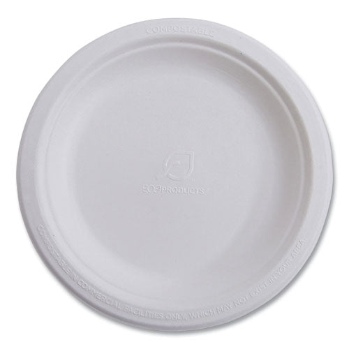 Eco-Products Vanguard Renewable and Compostable Sugarcane Plates, 10" dia, White, 500/Carton