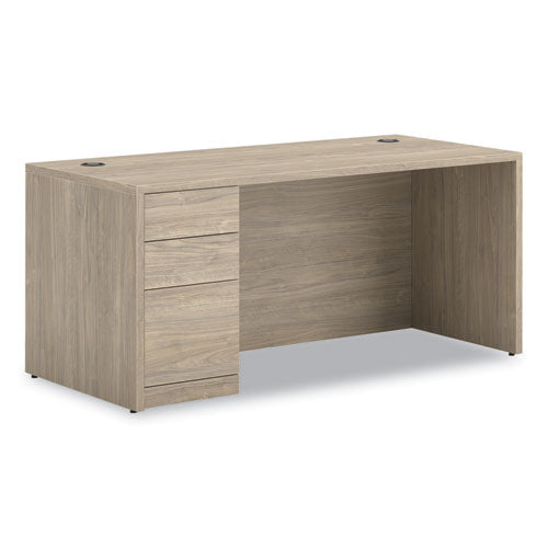 HON 10500 Series Single Pedestal Desk, Left Pedestal: Box/Box/File, 66" x 30" x 29.5", Kingswood Walnut