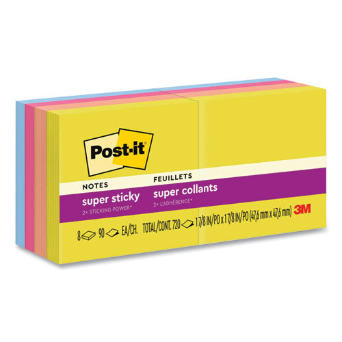Post-it Notes Super Sticky Pads in Summer Joy Collection Colors, 1.88" x 1.88", 90 Sheets/Pad, 8 Pads/Pack