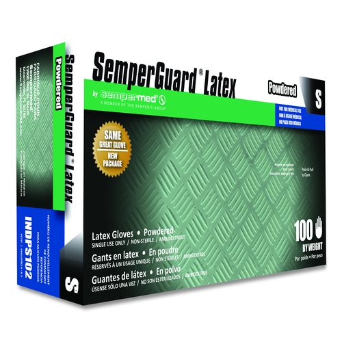 SemperGuard Latex Powdered Gloves, 4 mil Thick, 9.45" Long, Cream, 100/Box