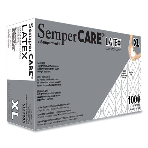 SemperCare Latex Examination Gloves, Powder-Free, X-Large, 5 mil Thick, 9.45" Long, Cream, 100/Box, 10 Boxes/Carton