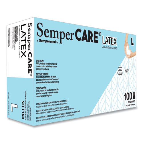 SemperCare Latex Examination Gloves, Powder-Free, Large, 5 mil Thick, 9.45" Long, Cream, 100/Box, 10 Boxes/Carton
