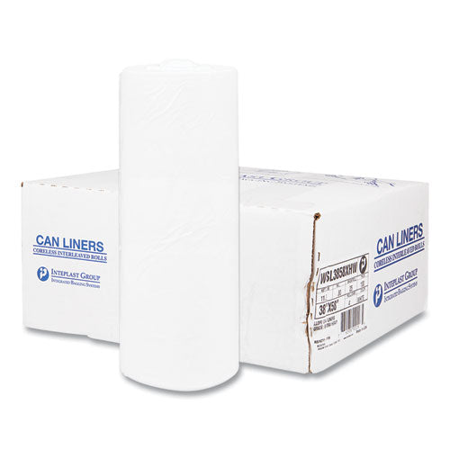 Inteplast Group High-Density Commercial Can Liners, 55 gal, 17 mic, 36" x 60", Clear, Interleaved Roll, 25 Bags/Roll, 8 Rolls/Carton
