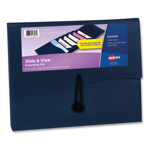 Avery Slide and View Expanding File, 6 Sections, Hook/Loop Closure, Letter Size, Navy Blue