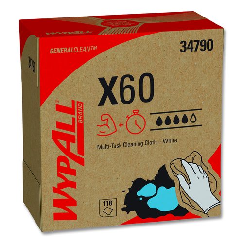 WypAll General Clean X60 Cloths, POP-UP Box, 8.34 x 16.8, White, 118/Box